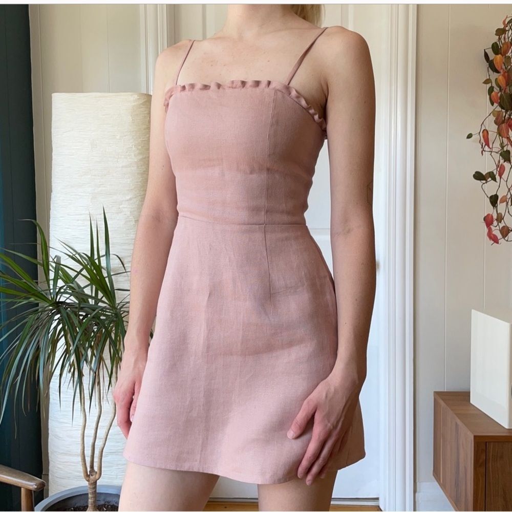 Reformation Ava Ruffled Linen Mini Dress Soft Girl Balletcore Pink Size 2 - Picture 7 of 11